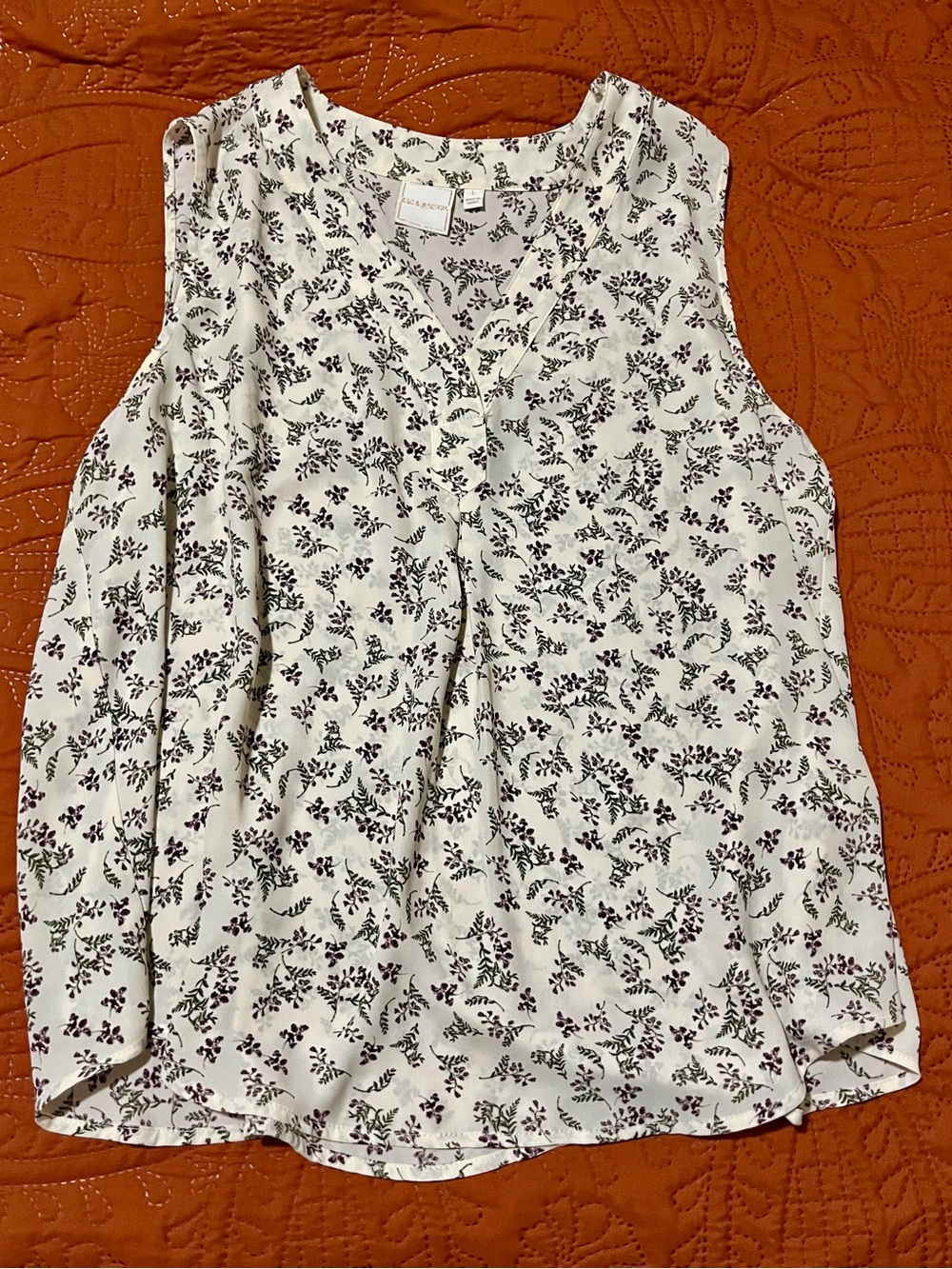 Zac & Rachel Cream Floral V-Neck Sleeveless Camisole